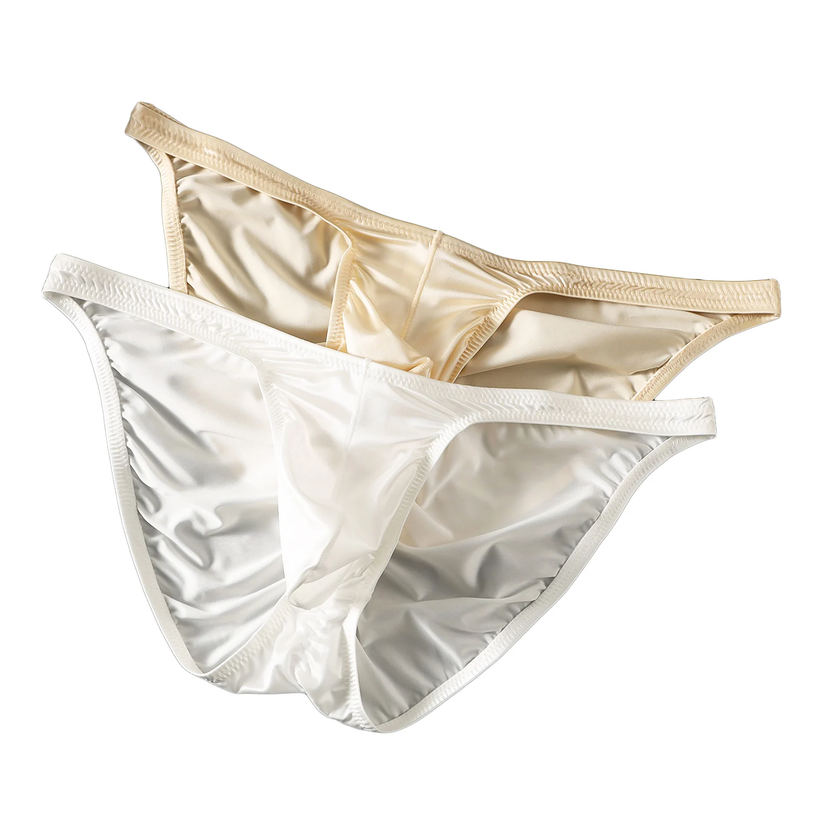 

2 Pack Satin Bikini Briefs Men Bulge Pouch Underwear Sexy Shiny Butt-lifting Smooth Mini Panties Soft Underpants Low Waist