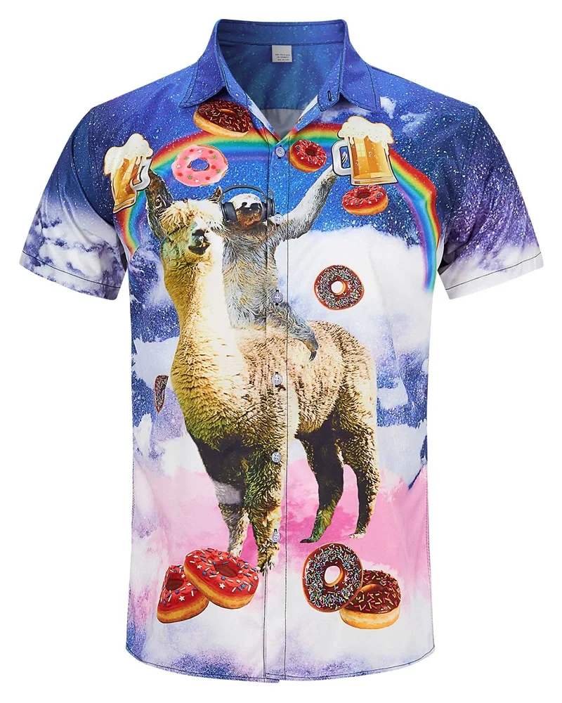 

Men's Hawaiian Beach Shirt 3D Print Animal Funny Tee Top Casual Short Sleeve Button Down Holiday Aloha Shirts Streetwear
