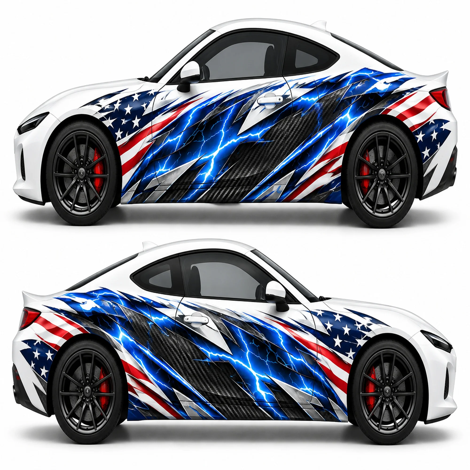 2 PCS Lightning Carbon Fiber Car Side Decals, Die-Cut Vinyl Sticker Set