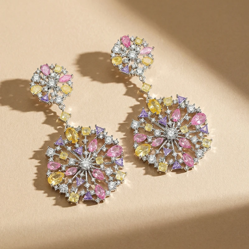 SENYU Sparkling Multicolor Pastel Dangle Earrings Hollow Snowflake Design Crystal Statement Earring Fashion Spring Party Jewelry