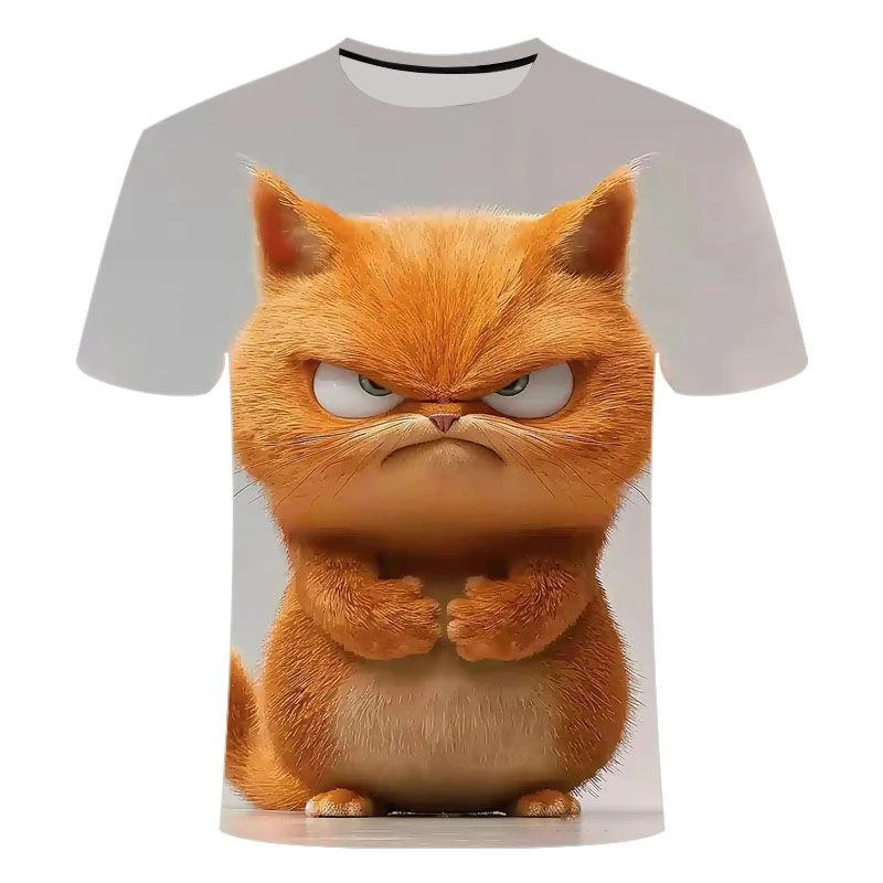 Summer Funny Angry Cat 3D Print T-Shirts Streetwear Men Fashion Casual Oversized O-Neck Short Sleeved T Shirt Tees Tops Clothing