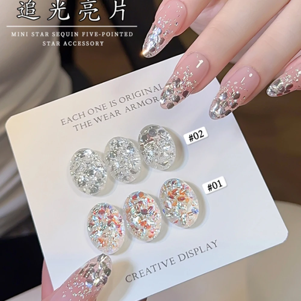 1/2Jar ثلاثية الأبعاد رقائق أورورا غير النظامية مسمار الفن الترتر سباركلي أوبال مسحوق مسمار بريق رقيقة جدا Paillette مانيكير الديكور