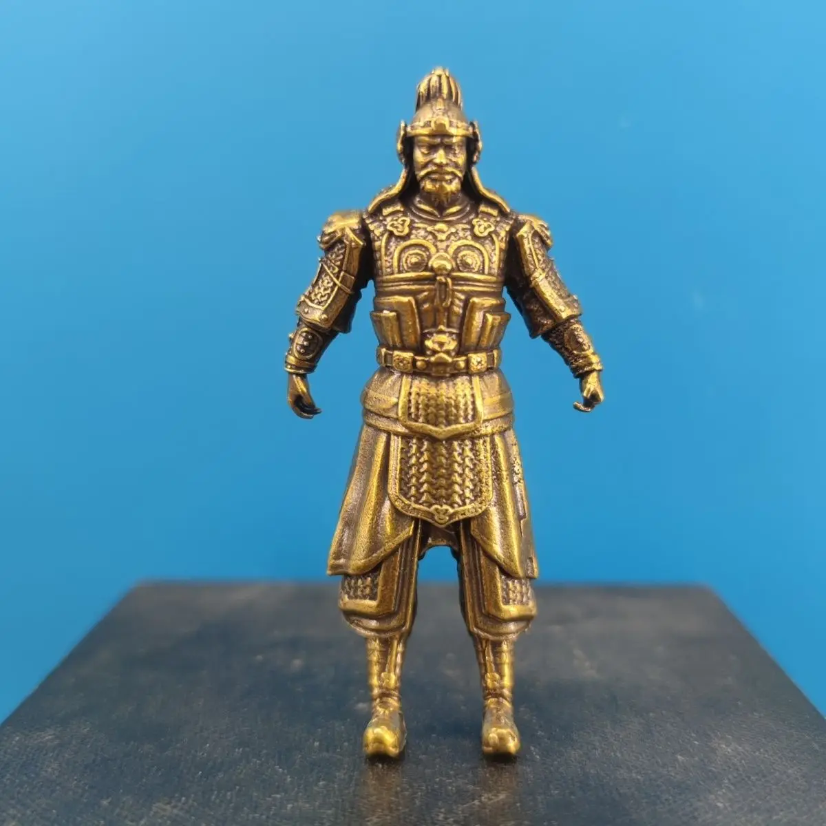 7cm Vintage Copper Ancient Chinese Tang Dynasty General Armored Officerb Veda Guardian God Sculpture Model Ornament