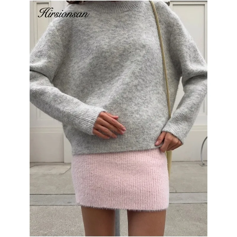 

Базовый свитер с круглым вырезом и базовыми рукавами, женский свитер 20200, короткий вязаный шерстяной пуловер большого размера, женские повседневные толстые теплые мягкие топы