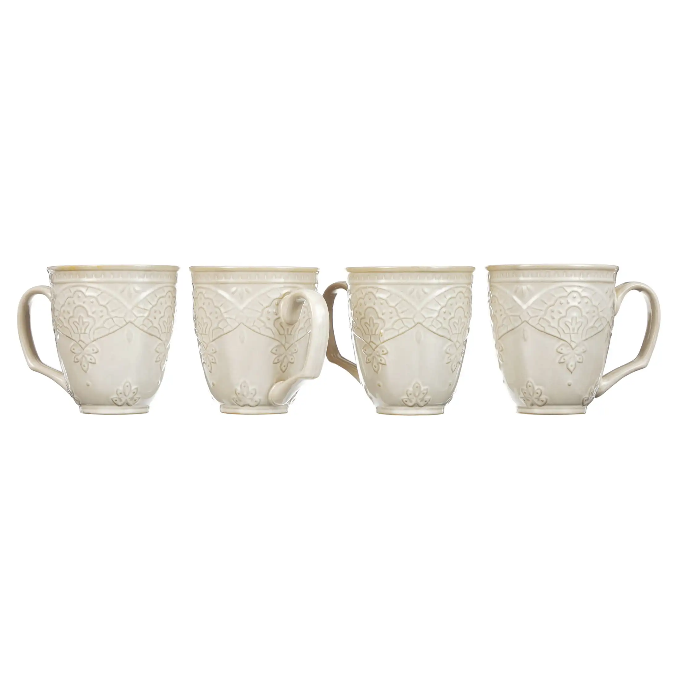 Farmhouse Lace 4-Piece 17-Ounce Mug Set, Off White