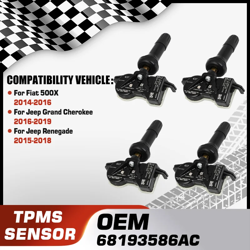 

Tire Pressure Sensor For Fiat 500X 2014-2016 Jeep Grand Cherokee 2016-2019 Jeep Renegade 2015-2018 68193586AC 68193586AA 433 MHz
