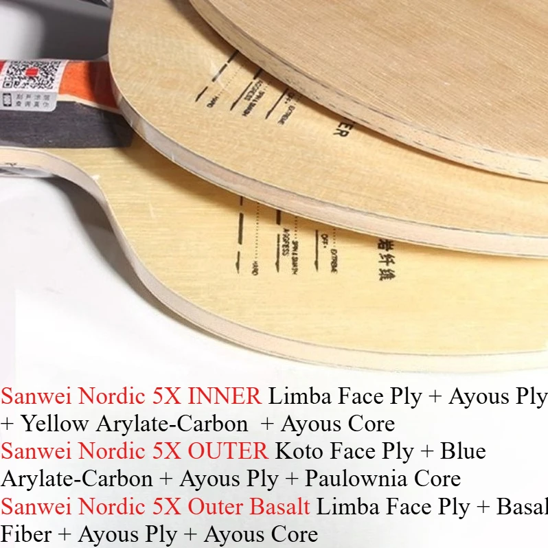 SANWEI FEXTRA 5X Table Tennis Blade 5 Wood 2 Inner Outer Carbon Professional Ping Pong Paddle Blue/Yellow Arylate Carbon Basalt view 6