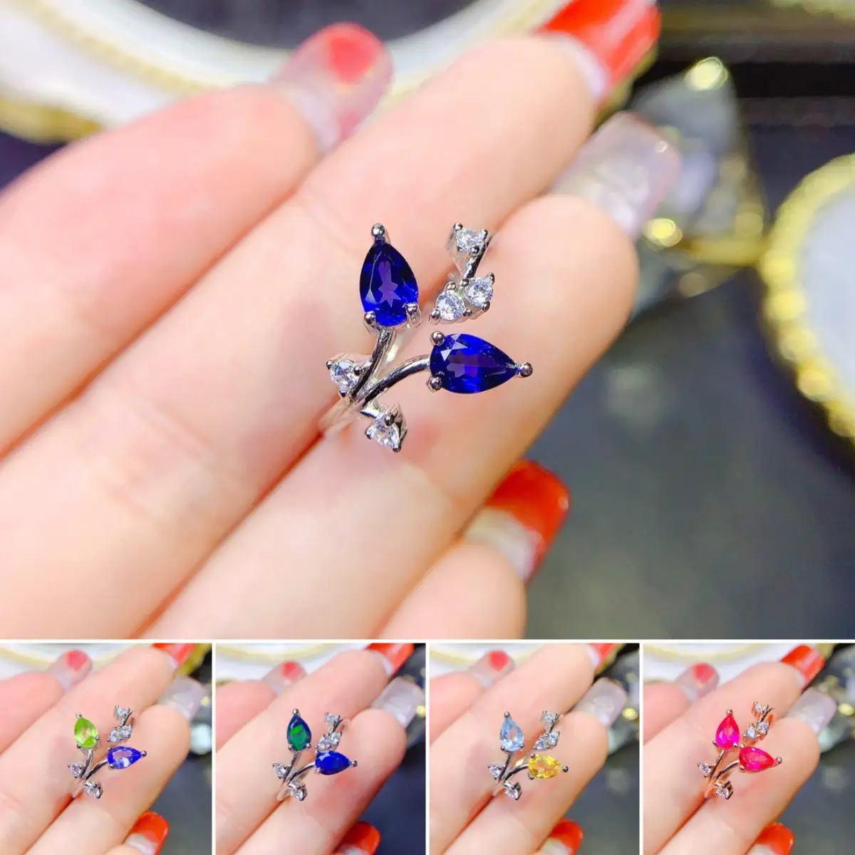 

FS Natural 4*6 Sapphire/Emerald/Topaz/Opal Open Ring S925 Pure Silver Fine Fashion Charm Weddings Jewelry for Women MeiBaPJ