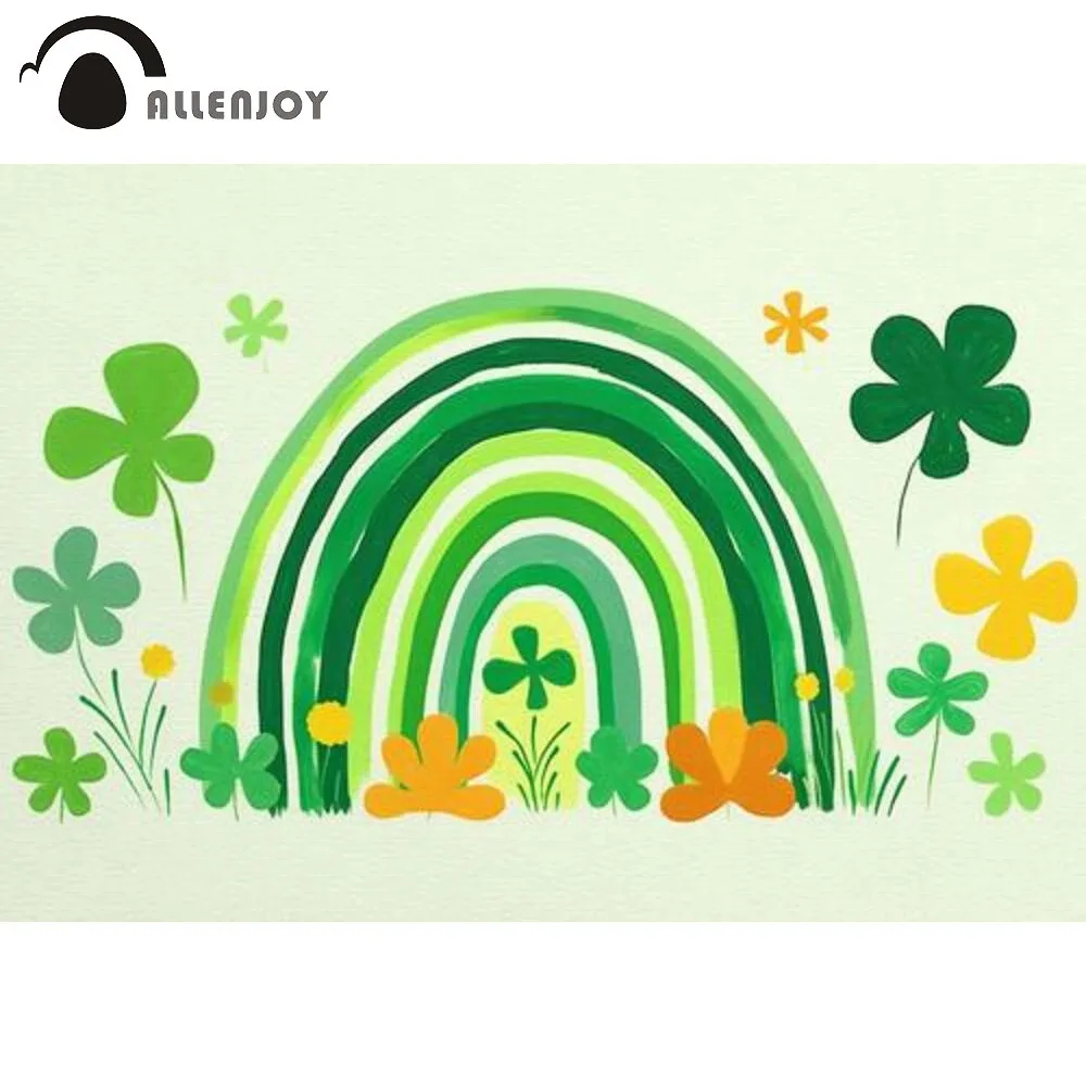 Allenjoy St.Patrick's Day Green Rainbow Backdrop Lucky Clover Birthday Drawing Illustrations Decorative Photo Booth Background