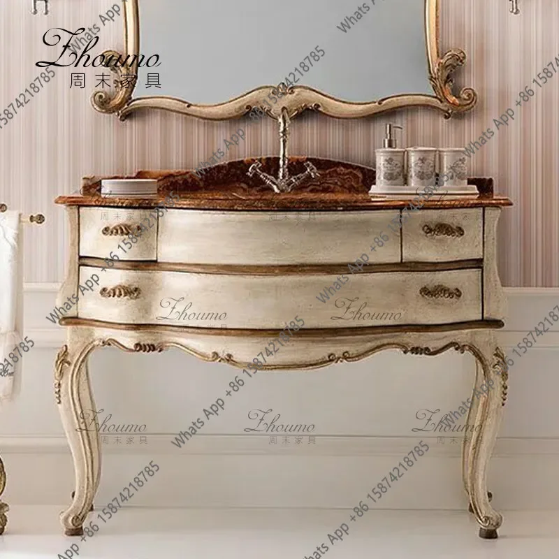 LlFrench Retro Carved Makeup Table Antique Dresser Master Bedroom Old Makeup Table