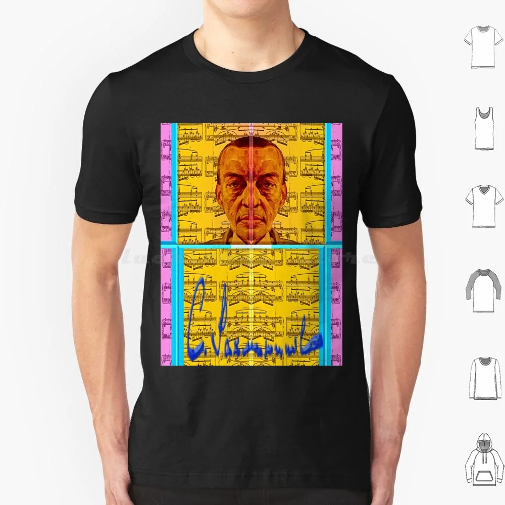 Great Sergei Rachmaninoff Painting Abstract Portrait Classical Music Score Patchwork T Shirt 6xl Cotton Cool Tee Frantz Cialec