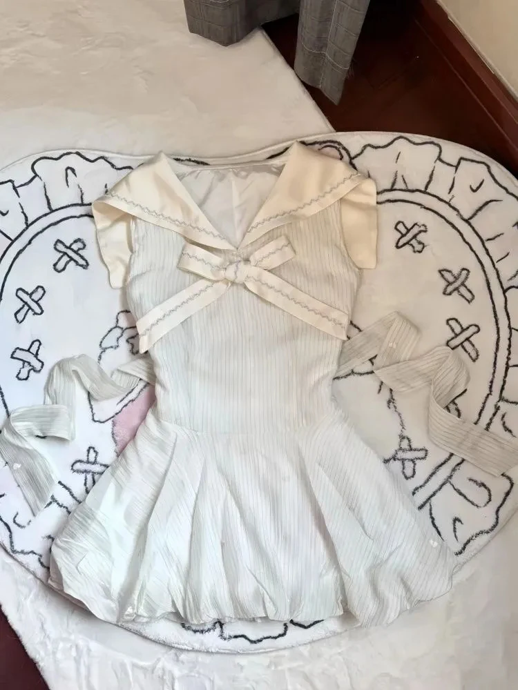 Nuevo Estilo de Verano, Vestido sin Mangas con Cuello Marinero y Rayas al Estilo Universitario Japonés, Falda Corta en Línea ...