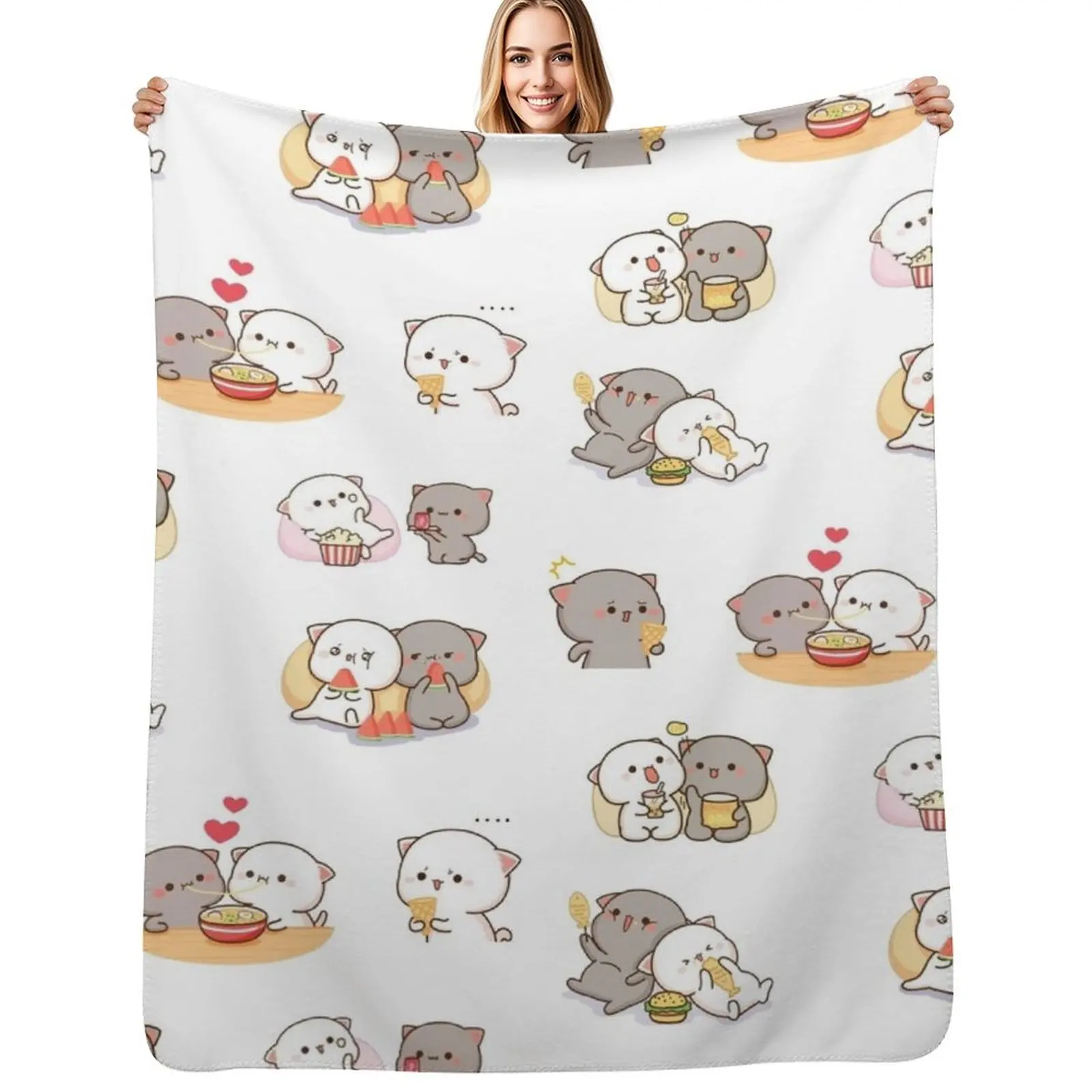 

mochi peach cat sticker pack Throw Blanket for babies Decorative Sofas Hairy Kid'S Blankets