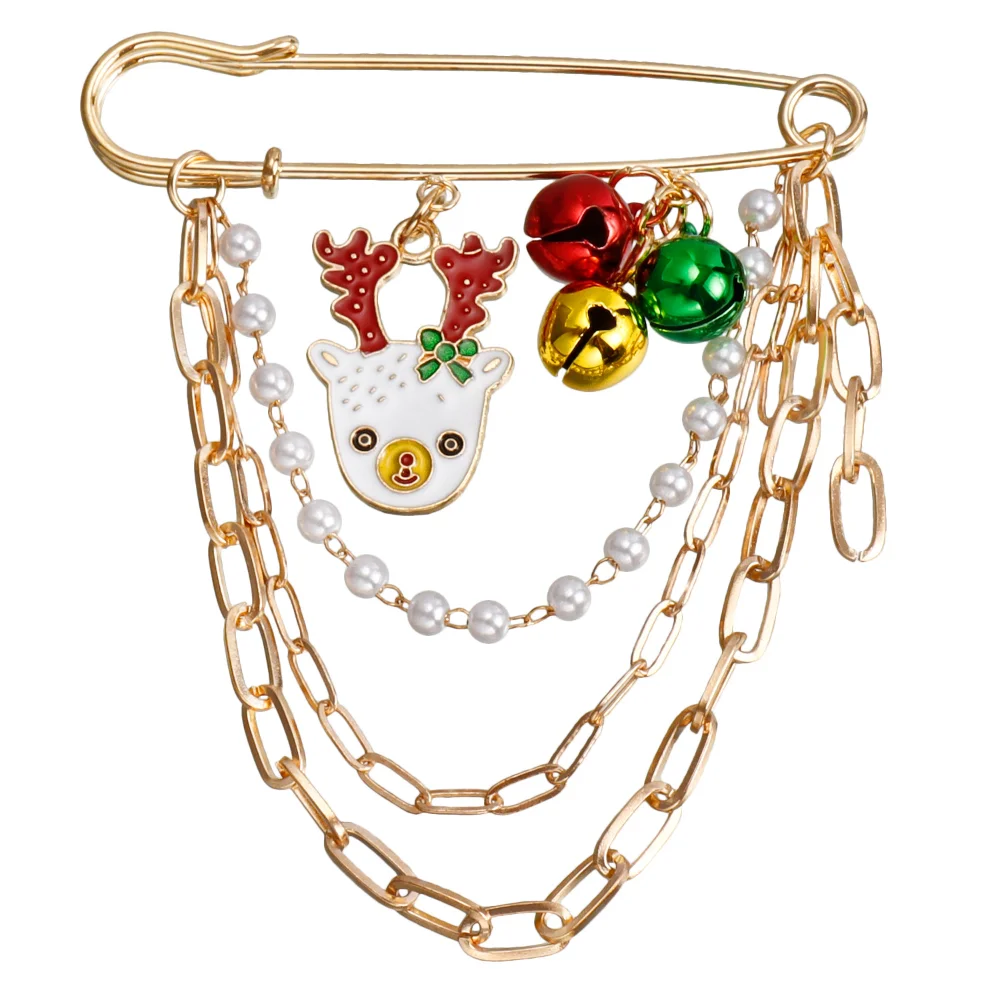 Christmas Style Multi-layer Chain Pin Santa Claus Reindeer Christmas Tree Brooch Xmas Holiday Outfit Accessories