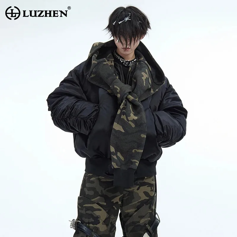 LUZHEN Winter Winddicht Warm Gewatteerde Jassen Camouflage Hoodies Ontwerp Patchwork Baggy Amerikaanse Geplooide Dikke Jassen Mannelijke LZ7878