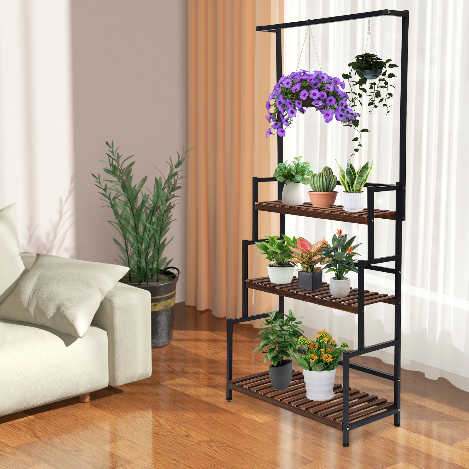 Bymaocar Metal Plant Stand 3 Tiers Rack Flower Pot Large Storage Shelf Indoor Outdoor Holiday Decorations Wind Chimes Display