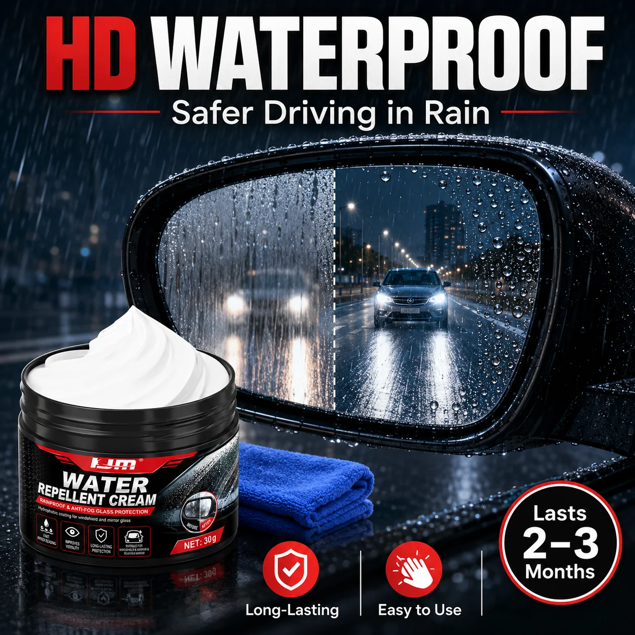 KJM -30g Car Glass Waterproof Paste Nano Hydrophobic Coating Anti Rain Anti Fog For Windshield Mirror Bathroom Glass view 4