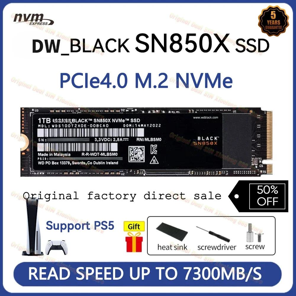 

BLACK SN850X Game Drive NVMe SSD 1TB 2T Internal Solid State Drive PCIe 4.0 M.2 2280 Works with Playstation 5