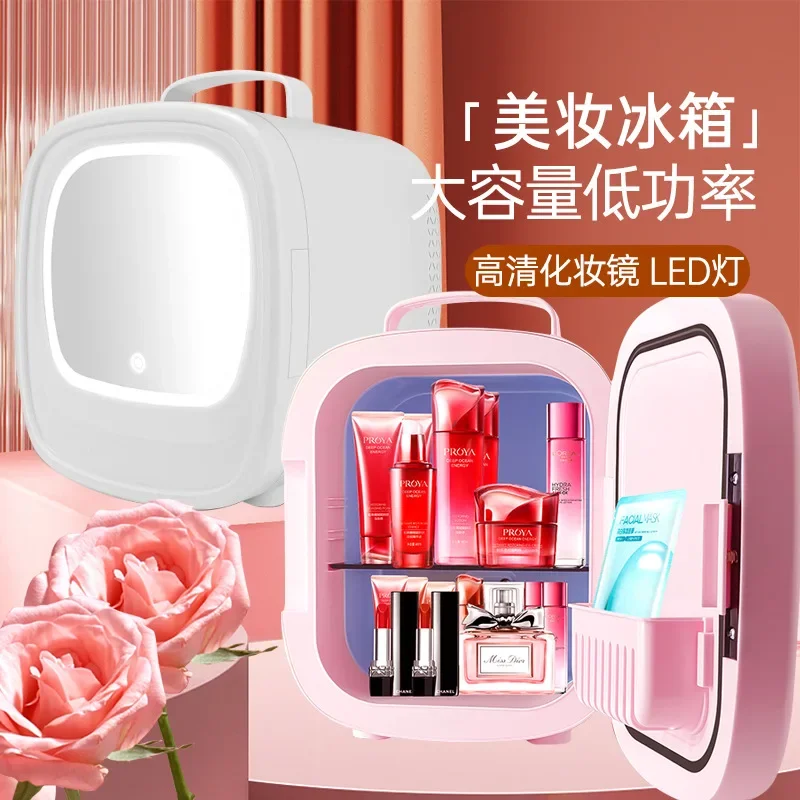 Portable Mini Fridge Small Refrigerator Cooler or Warmer AC DC Skincare Fridge with Mirror Door for Food Cosmetics