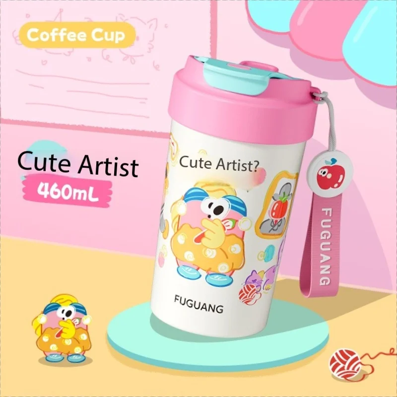 Home Garden Fuguang thermos cup, girl's coffee cup, high-looking straw, double drinking cup, portable and cute gift for students