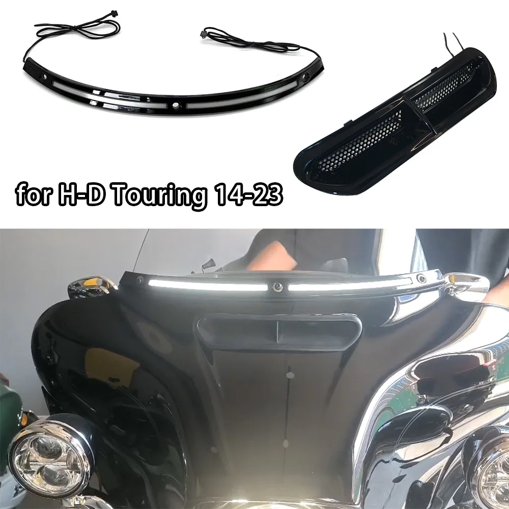 Motorcycle Chrome Windshield Light and Vent Trim Turn Signal Light with Gentle Amber Flow Light for H-D Touring 2014-2023