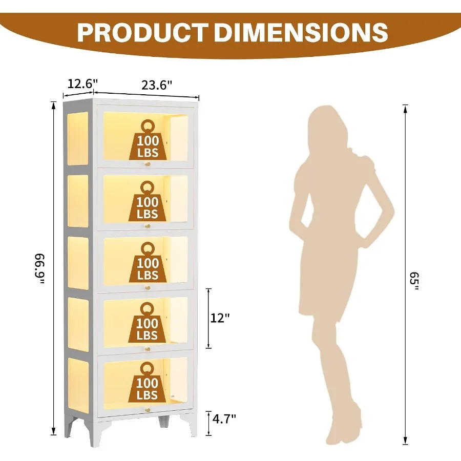Glass Display Cabinet with LED Lights, 67" Curio Cabinet view 2