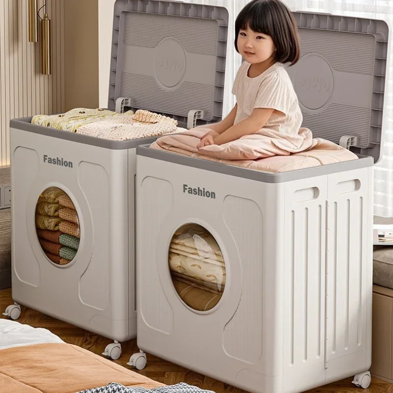 160L large-capacity storage box, multi-functional clothing folding storage box with wheels, household plastic clamshell