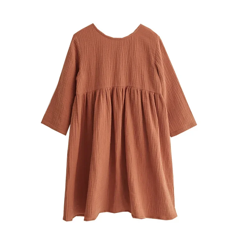100% Cotton Retro Girl Dress Autumn New Baby Kids Casual And Comfortable Long Sleeve Button-Down Dresses Children Clothing 5