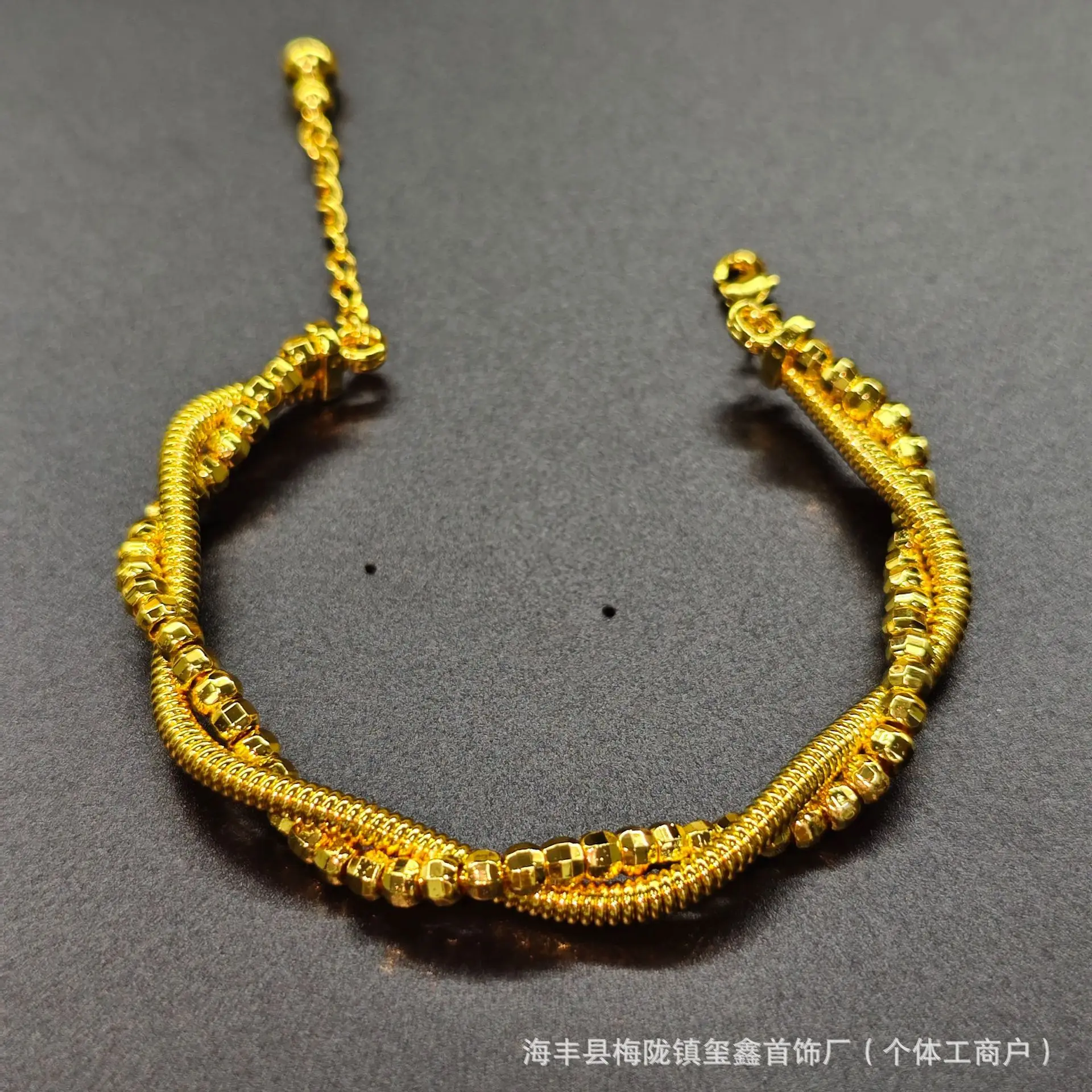 Luxury 24K 9999 Pure Gold real gold Women's Spring Bracelet Wrapped Beaded Laser Beaded Bracelet