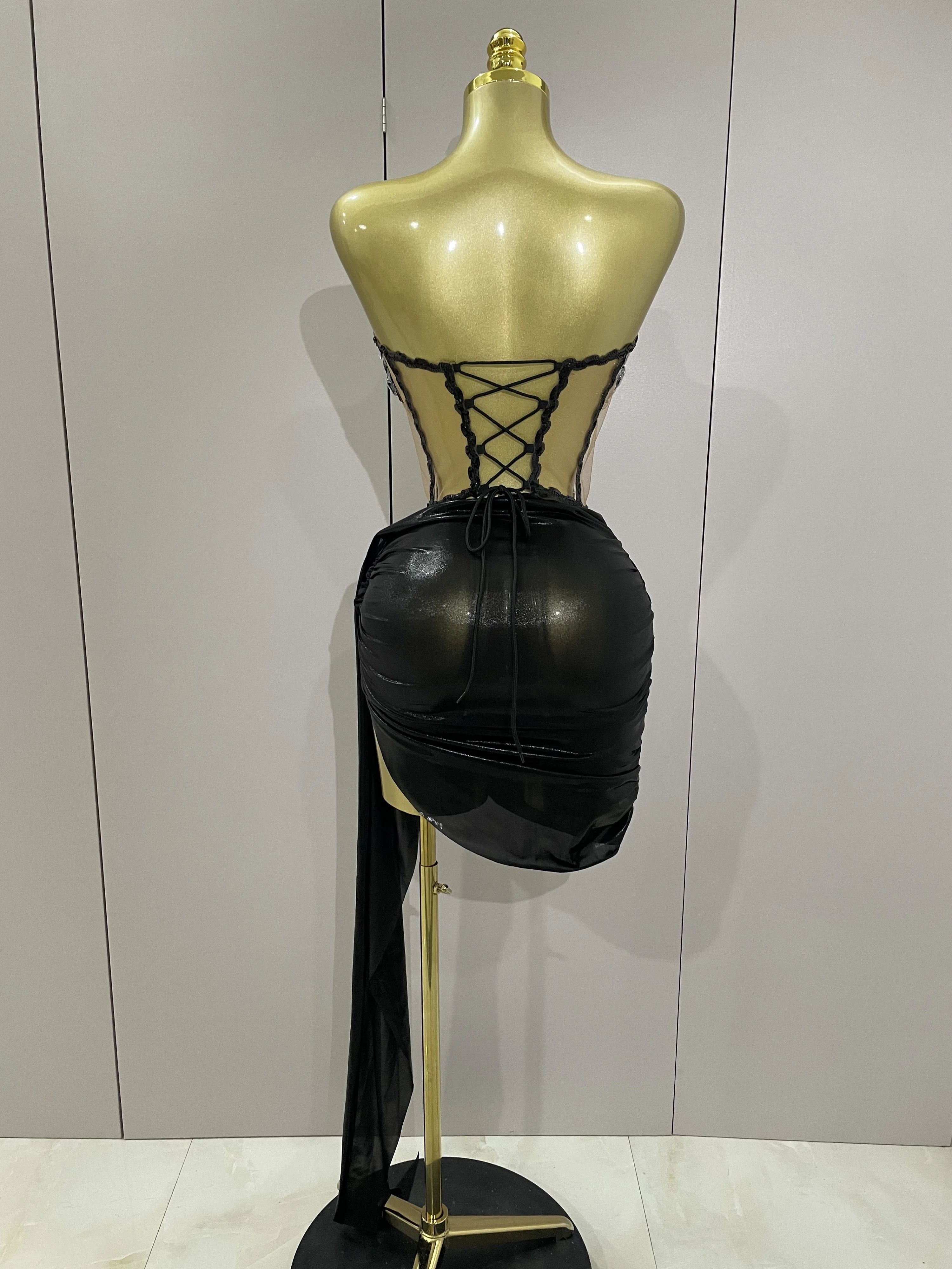 مثير الساطع حجر الراين الترتر 2 قطعة مجموعة تنورة علوية 2025 المرأة المشاهير مساء حفلة مرحلة ملهى ليلي أداء زي #3