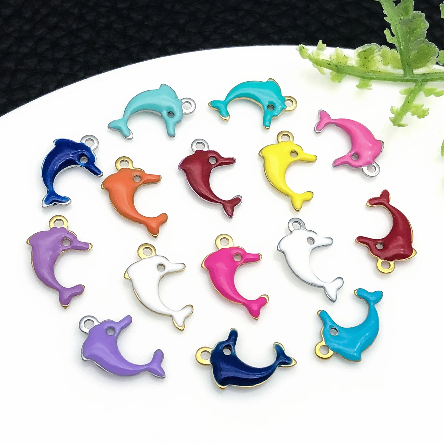 5pcs 8x12mm Stainless Steel Gold Silvery Mini Dolphin Charms Enamel Pendants for Jewelry Making DIY Necklace Bracelet Earrings
