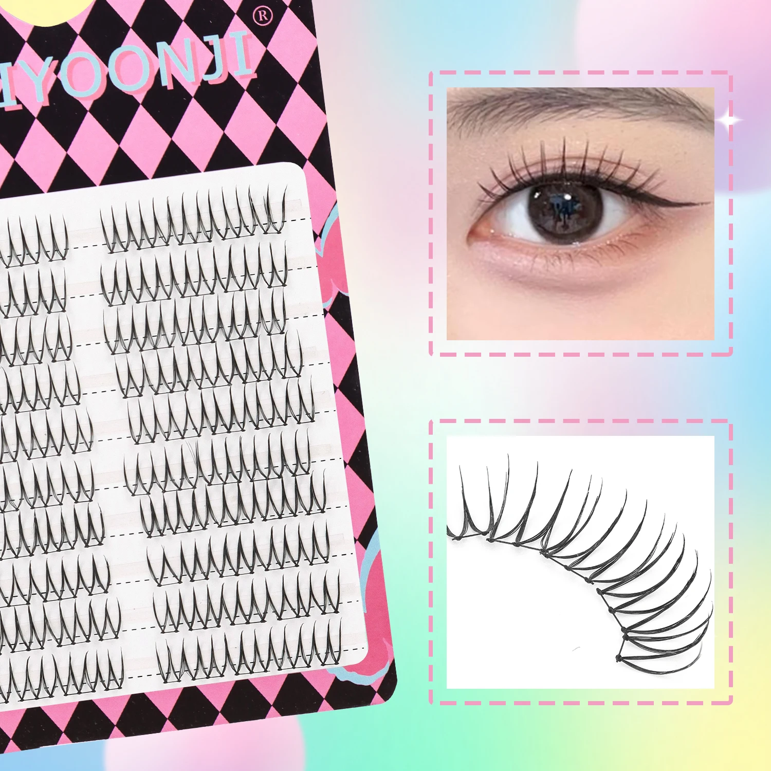 100 clusters, natural eyelash clusters, V-shaped, U-shaped, female eyelashes, DIY self-grafting eyelashes, natural thin stems, distinct and clear definition, soft and comfortable, suitable for daily m image 2