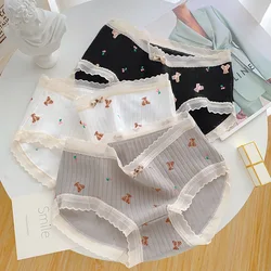 Cute Cartoon Lace Underwear para mulheres, cuecas sem costura, cuecas sexy, calcinha respirável, calcinha floral, senhoras, feminino, meninas, 3pcs por conjunto