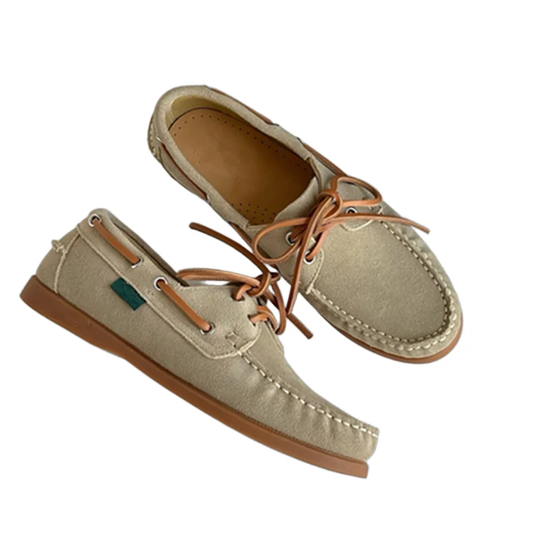 

Withered French Lazy Retro Sailing Shoes For Women Minimalist Oil Wax Cowhide Handmade Loafers Slip On Flat Shoes Ladies