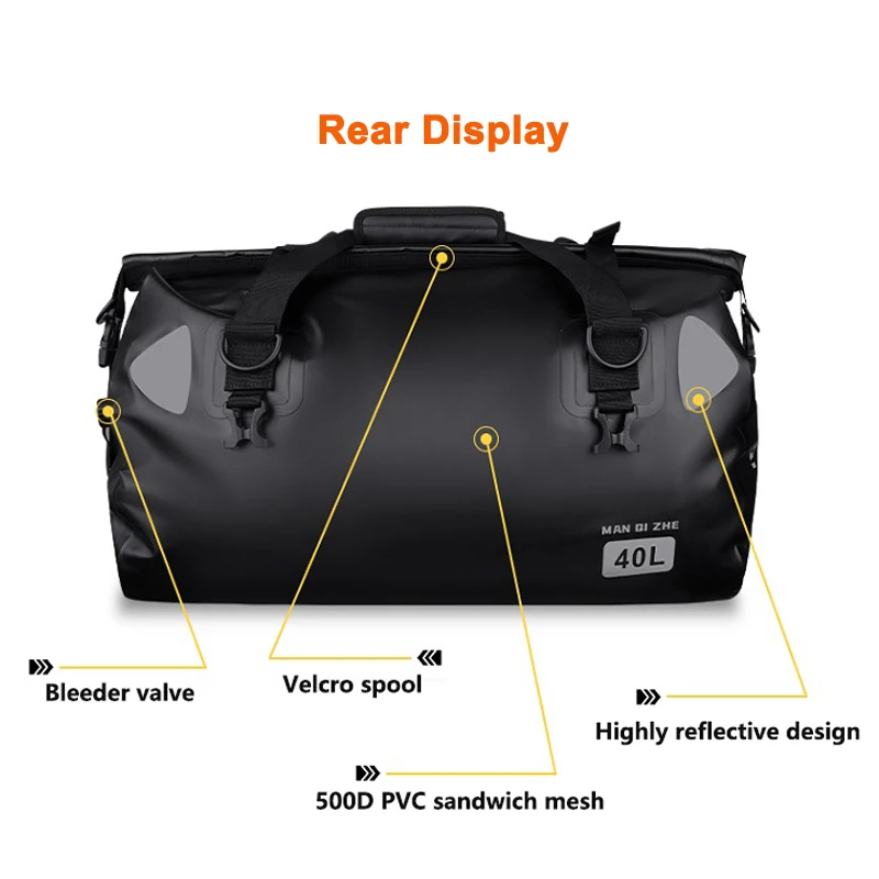 FEHER Motorbike Tail Bags Expandable 40L Large Capacity Tear-resistant Waterproof Motorcycle Seat Bags for Outdoor Riding Sports