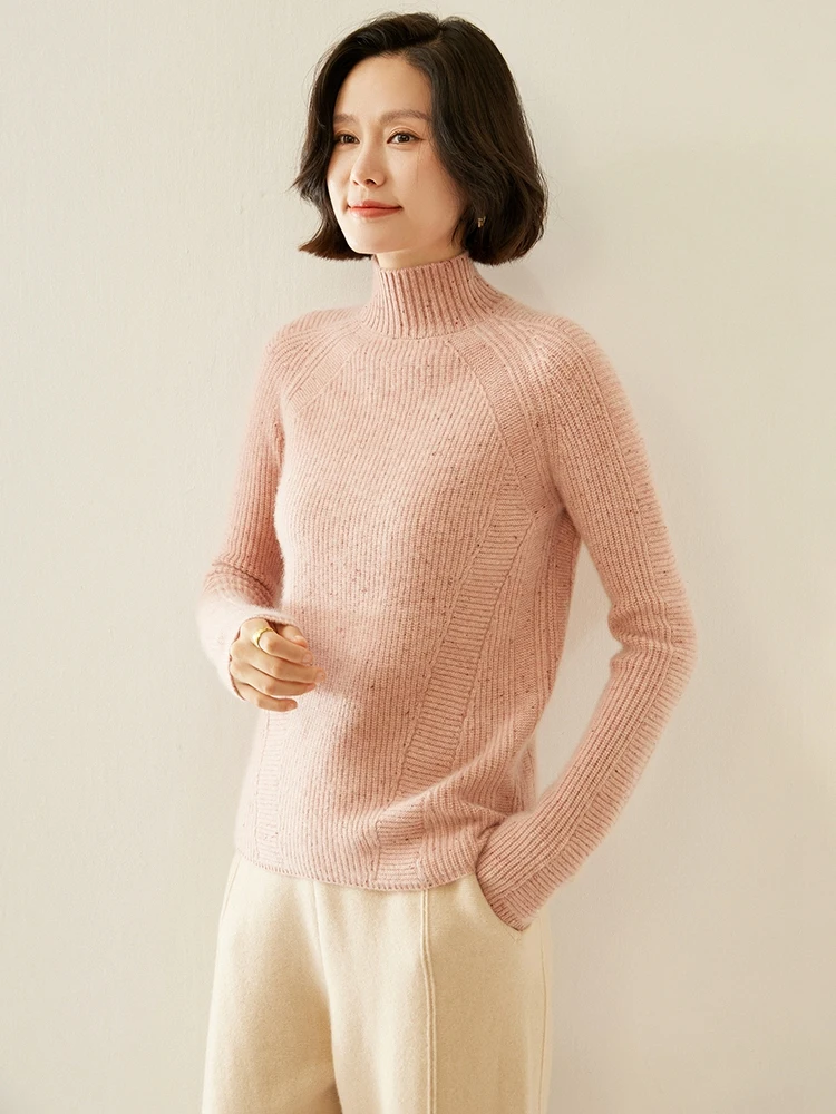 Tloml novo mock neck grosso feminino 100% camisola de caxemira manga longa pulôver outono inverno macio quente casual cashmere malhas topos