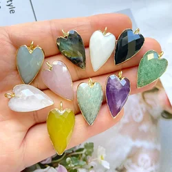 5pcs Gold-Plated Bezel Black Onyx Labradorite Amethyst Quartz Stone Heart Pendants for Earring Necklace Bracelet Jewelry Making