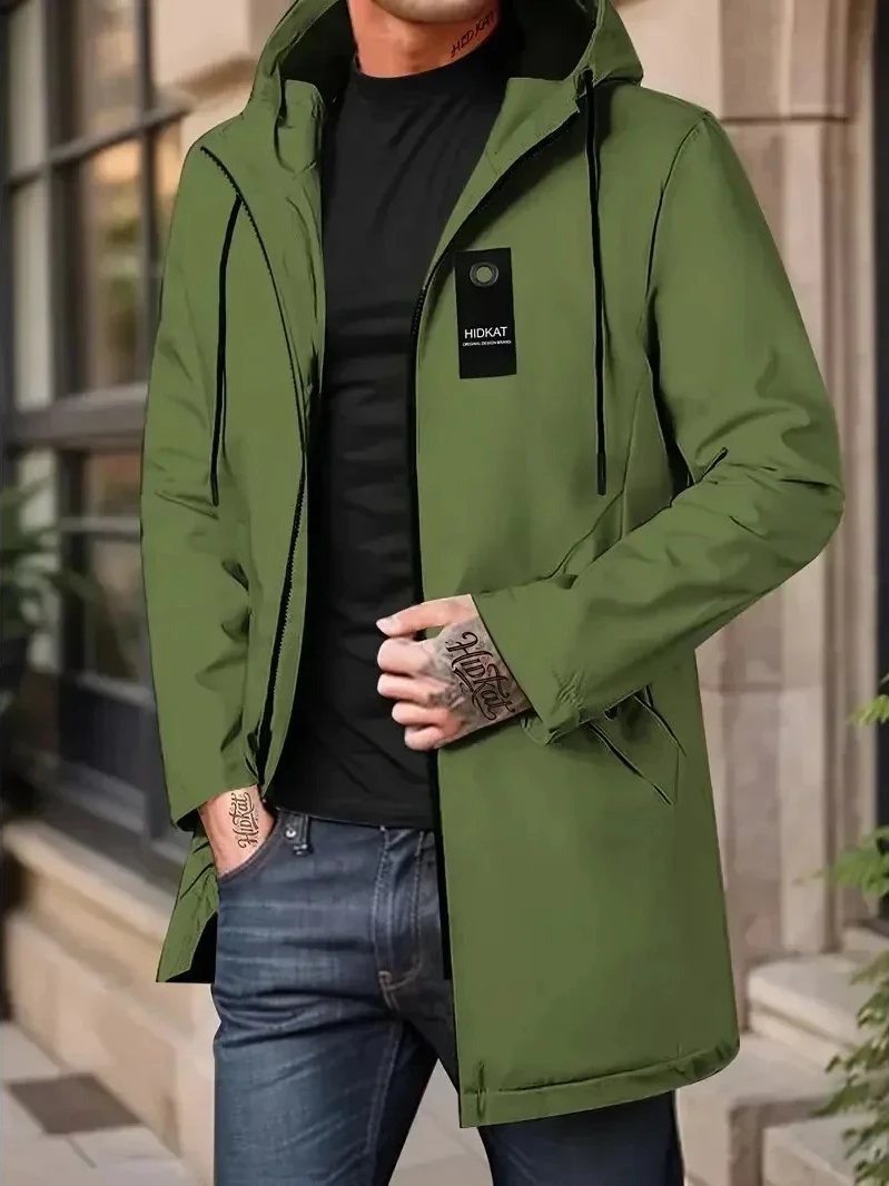 

Men's Spring Autumn Thin Hooded Padded Jacket, Casual Windbreaker Coat with Pockets, Lightweight Stand Collar Outerwear