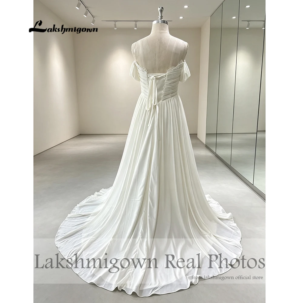 Lakshmigown Chiffon Boho Strand-Hochzeitskleider 2027 Echte Fotos Trägerlose Garten-Brautkleider mit Schnürung am Rücken Maßanfertigung – Detail 6