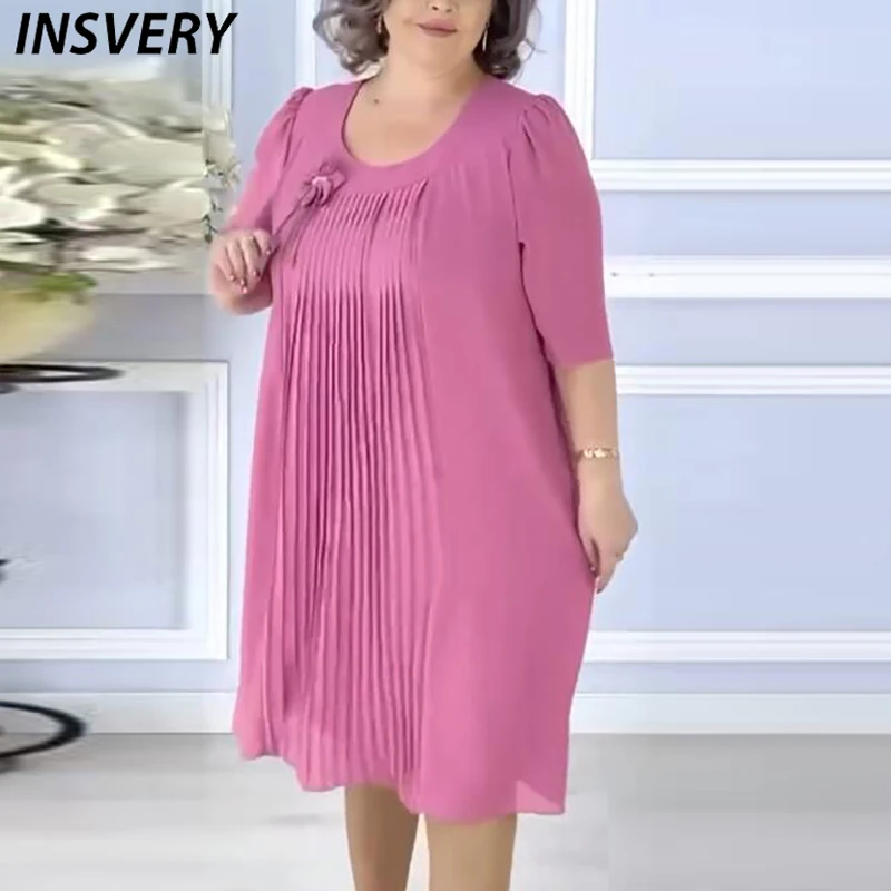 فستان صيفي مقاس كبير للنساء بياقة دائرية نصف كم فساتين عطلة الشاطئ فضفاضة للنساء فستان حفلات غير رسمي فستان بوهو ميدي #1