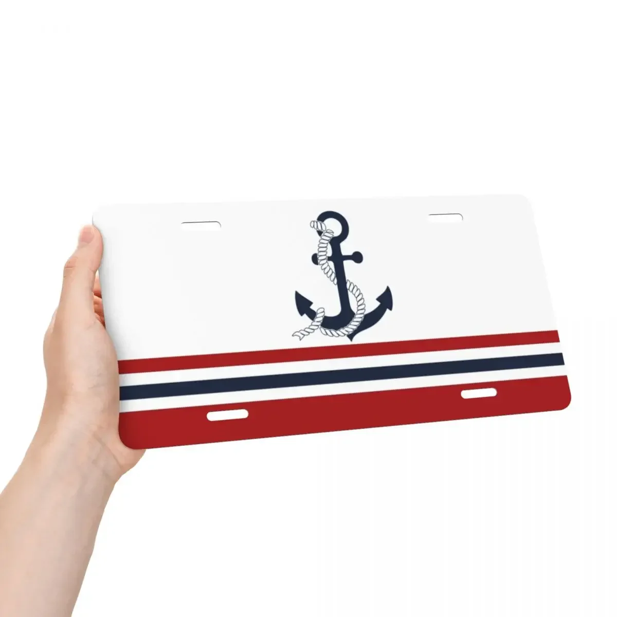 Custom Nautical Blue Anchors With Stripes License Plate Cover Sailor Decoration Vanity Tag Aluminum Metal License Plate Sign