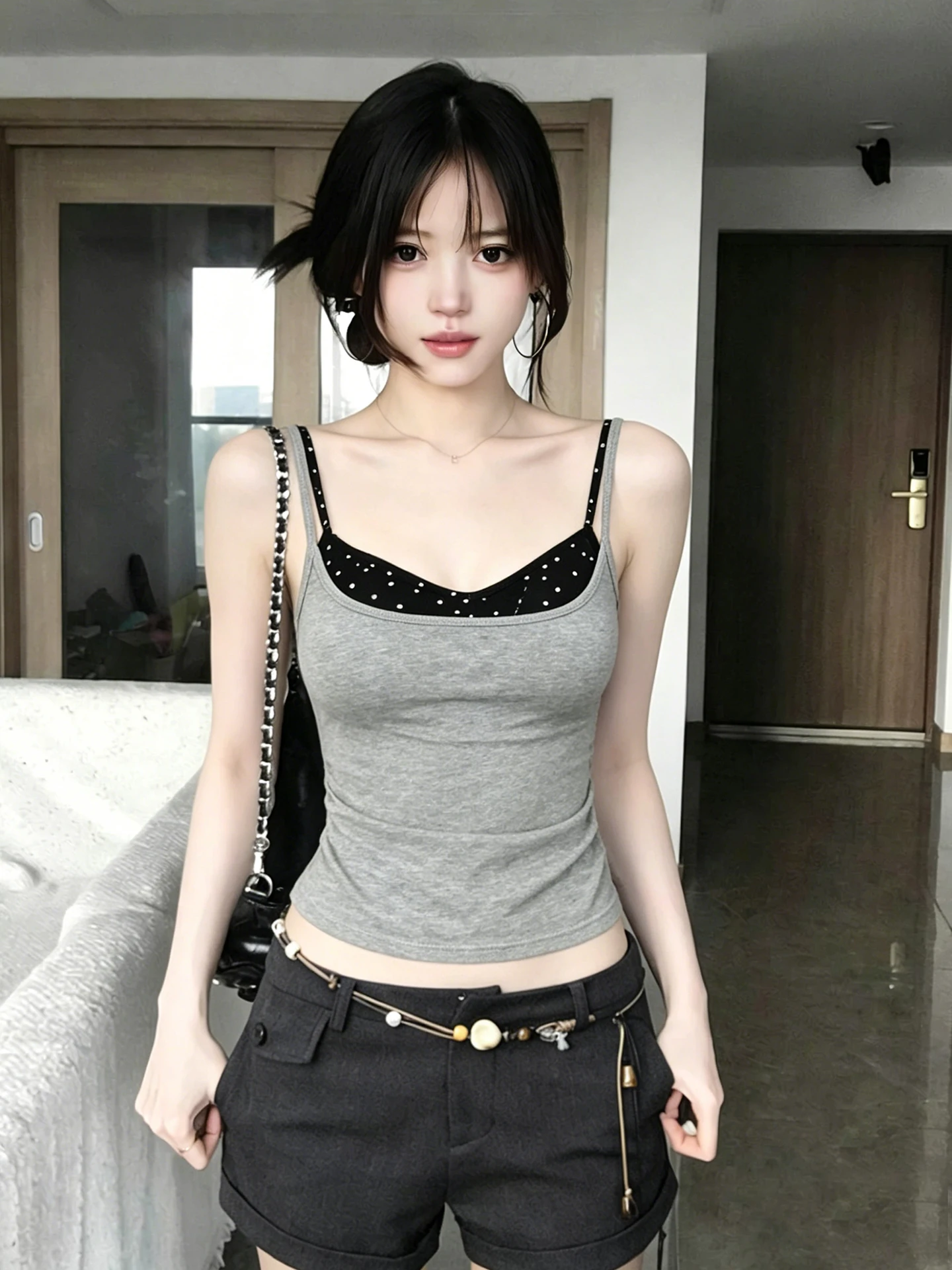 Slim Fit Polka Dot Camisole Tank Top Women's Summer Fashion Inner Wear Korean Style City Walk Casual Outfit Waterproof Print