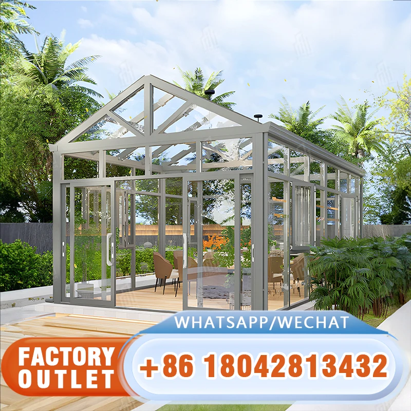 Waterproof Aluminum Triangular Roof Glass House Prefabricated Lowes Solarium Extendable Sunroom