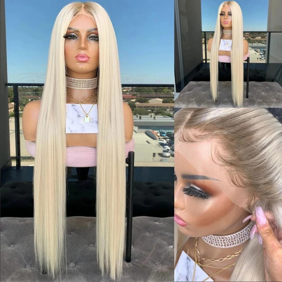 

Ombre 613 Silk Straight Glueless Transparent Synthetic Lace Front Wig With Preplucked Baby Hair Daily Wigs Heat Temperature