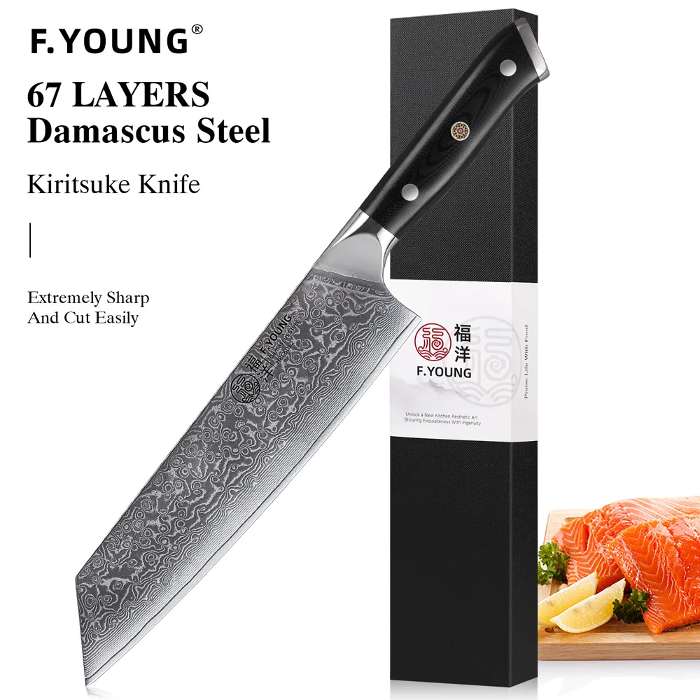 F.YOUNG 8.5-inch Japanese Kiritsuke Chef Knife Damascus Steel VG10 Core Sharp Meat Fish Vegetable High Quality Kitchen Knives