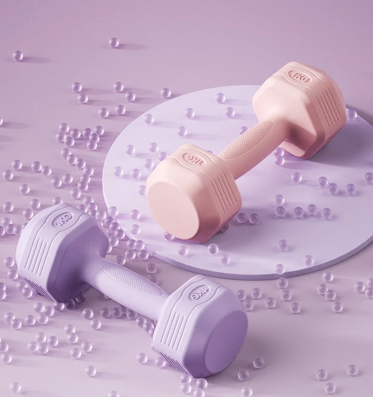 دمبل 1 كجم للنساء، معدات اللياقة البدنية المنزلية، قضبان سداسية للأطفال، تدريب عضلات الذراع، اليوغا، الحديد المطلي بالمطاط