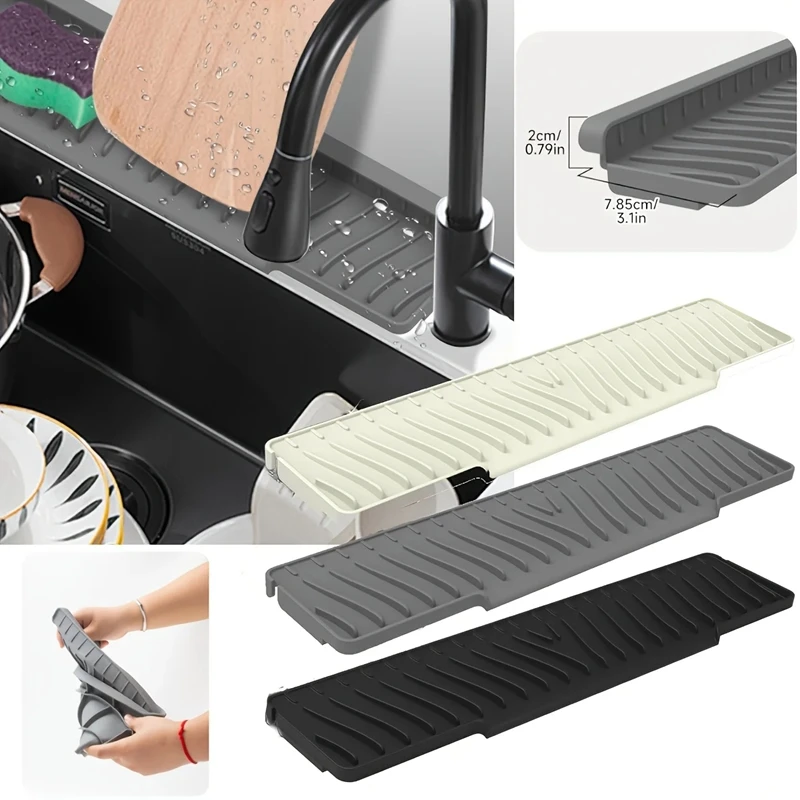 

Силиконовый дренажный коврик длиной 45 см для кухонной раковины, защита от брызг, аксессуары для смесителя, противоскользящая подставка для мыла, многофункциональные сушильные коврики