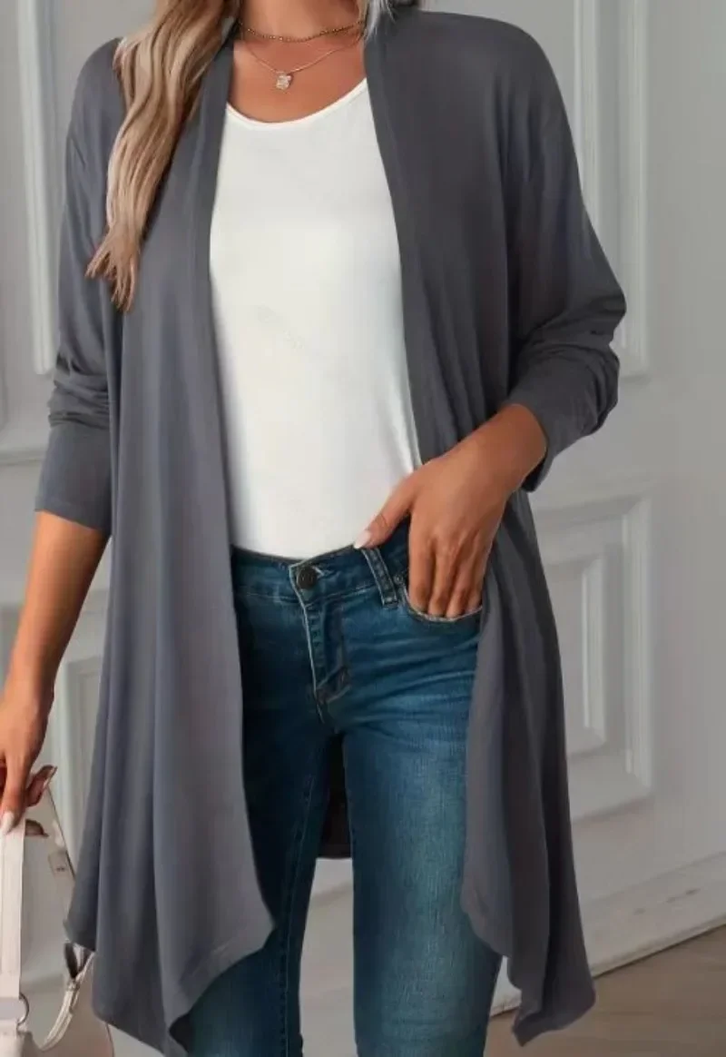 Plus Size 1XL-5XL Lente Dames Nieuwe Effen Kleur Modieus Temperament Vest met lange mouwen Lange top