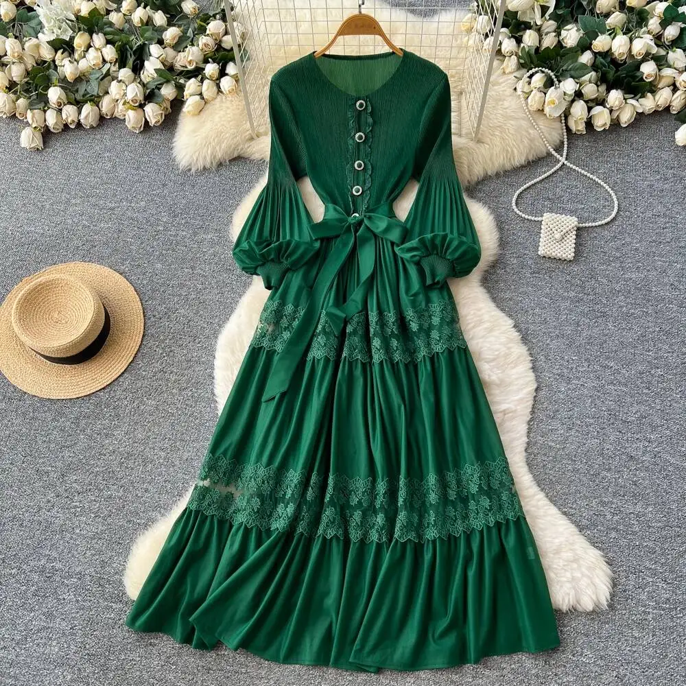 

Шикарное винтажное платье с вышивкой и кружевом, элегантное осеннее платье-сарафан для женщин, А-силуэт