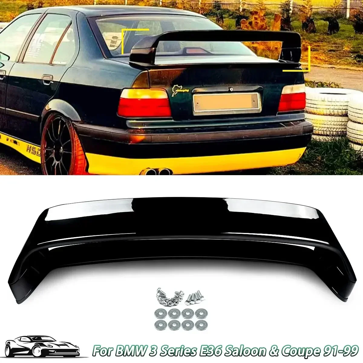 

GT Style Spoiler Rear Trunk Wing for BMW 3 Series Coupe E36 & M3 1991-1999 High Kick Tuning Exterior Part Spoilers